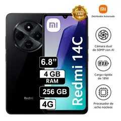 REDMI - Celular Xiaomi 14C 4GB 256GB - 50MP Cámara Dual SIM - NEGRO