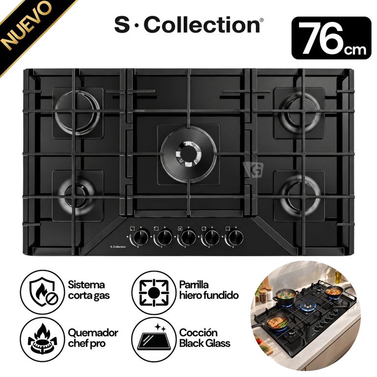 Encimera Vidrio Templado S-Collection A Gas 76cm SOLCO060