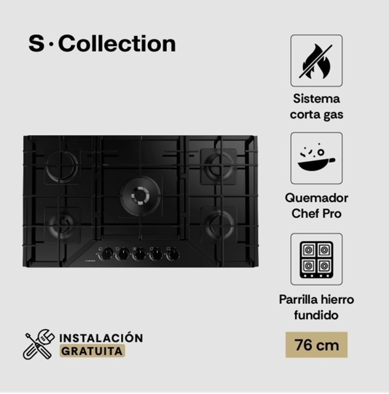 Encimera Vidrio Templado S-Collection A Gas 76cm SOLCO060