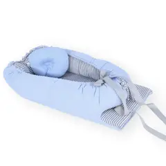 ACOLCHONADITOS - NIDO COLECHO - CELESTE RAYAS PLOMAS