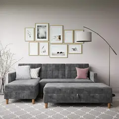 ARTSOFA - Sofá Seccional Hatford gris oscuro 3 piezas + obsequio