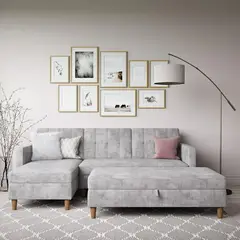 ARTSOFA - Sofá Seccional Hatford gris plata 2 piezas + baúl