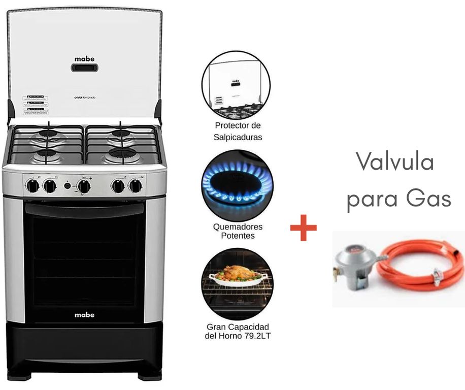COCINA A GAS GLP 4 QUEMADORES CMP6014AG0 SILVER + Válvula para Gas