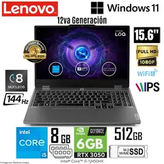 LENOVO - Laptop LOQ 15IAX9 Intel Core i5-12450HX 8GB RAM 512GB SSD 15.6" FHD RTX3050-6GB 83GS000BLM