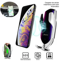 GENERICO - Cargador Inalámbrico Automático de Celular para Auto Plateado