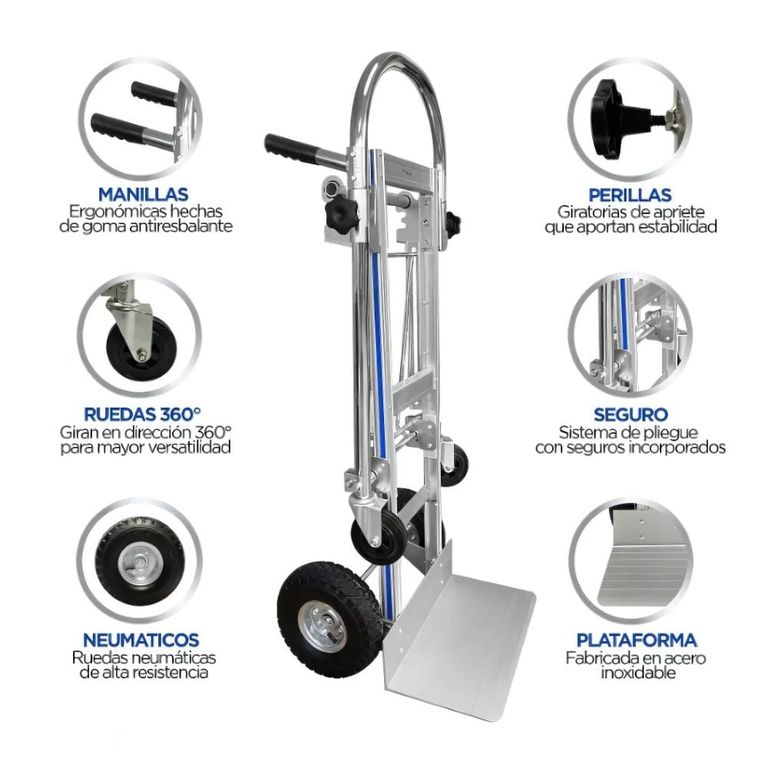 Carro De Carga 3 En 1 de 350 Kg Plegable con Plataforma