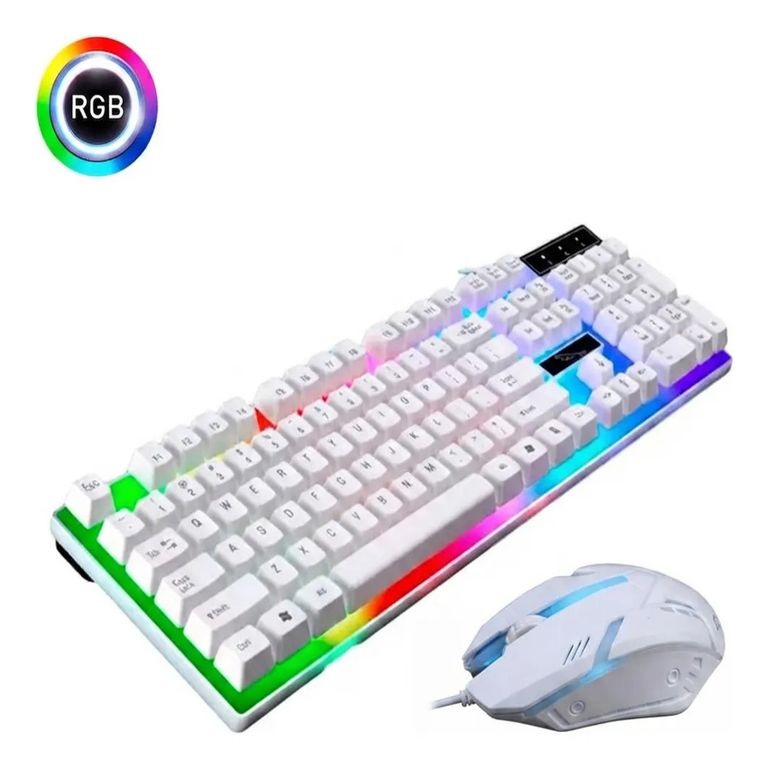 Combo Teclado y Mouse Gamer RGB Laptop PC Blanco