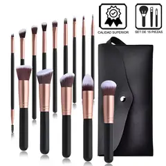 GENERICO - Brochas de Maquillaje profesionales Set 15 piezas MYC320003 Negro