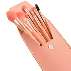 GENERICO - Brochas de Maquillaje Set 8 piezas con Estuche Rosado