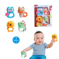 BABY - Set de 4 Sonajas de Animalitos con Mordedor para Bebés