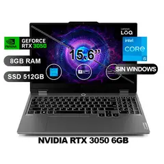 LENOVO - Laptop LOQ 15IAX9 I5-12450HX RTX3050 8GB RAM 512GB SSD 156 SIN WINDOWS 83GS006WLM