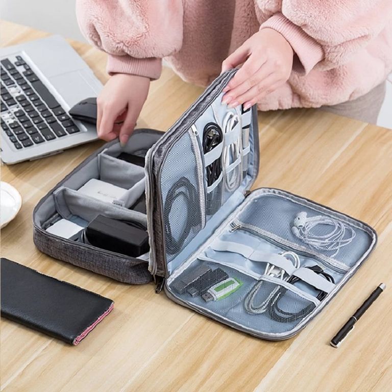 Maletín Portátil Organizador de Cables 2 Divisiones Impermeable FYI260006 Negro