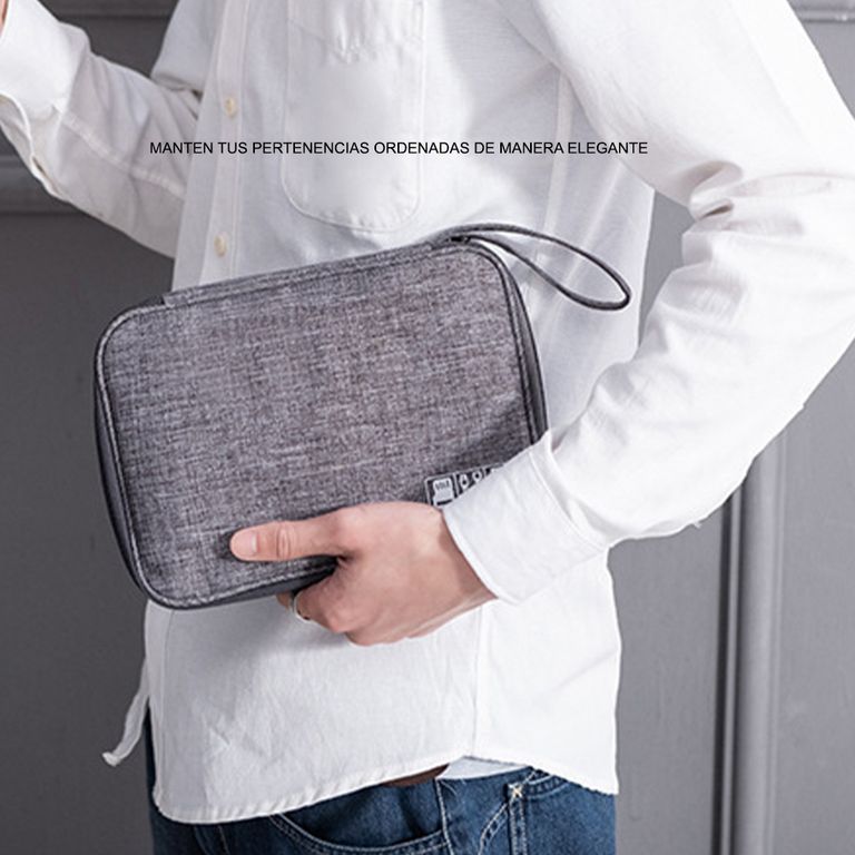 Maletín Portátil Organizador de Cables 2 Divisiones Impermeable FYI260007 Gris