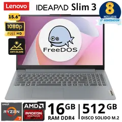 LENOVO - Laptop IdeaPad Slim 3 15ABR8 Ryzen 7 - 5825U, 15.6"FHD, Ram 16GB, SSD 512GB, FreeDos