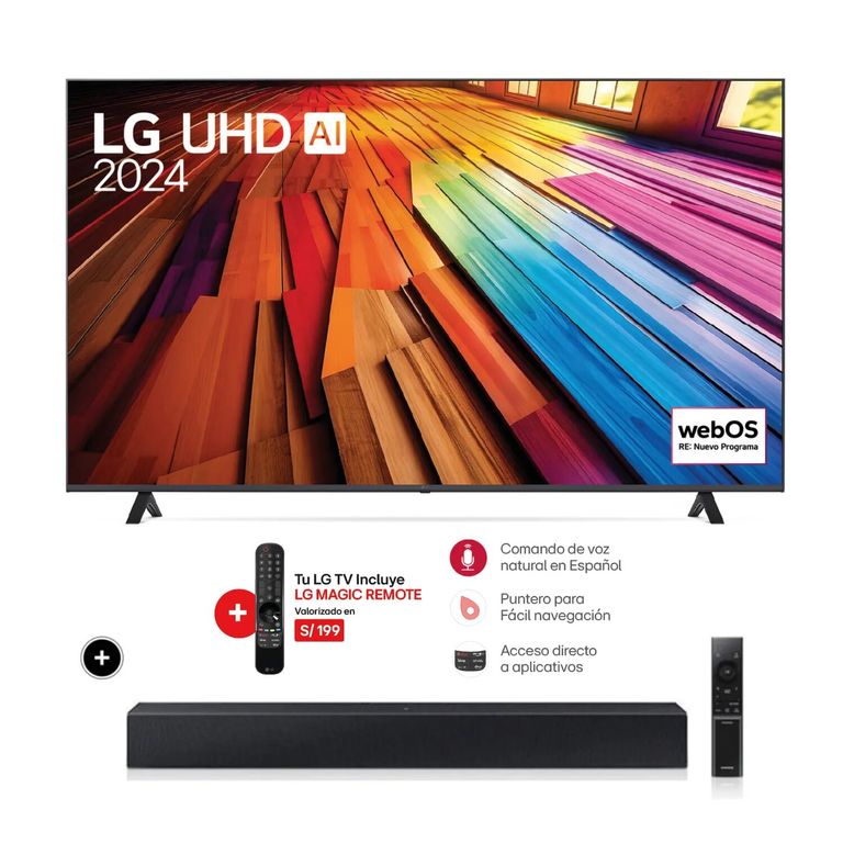 TELEVISOR LED 4K ULTRA HD 75 SMART TV CON THINQ AI 75UT8050PSB + BARRA