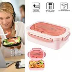 EASY&HOME - Lonchera Taper Portátil Hermética de Alimentos + Cubiertos Rosado