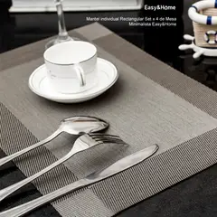 EASY&HOME - Mantel individual Rectangular Set x 4 de Mesa Minimalista Gris