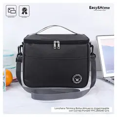 EASY&HOME - Lonchera Térmica Bolsa Almuerzo Impermeable con Correa Portátil HYC280039 Negro