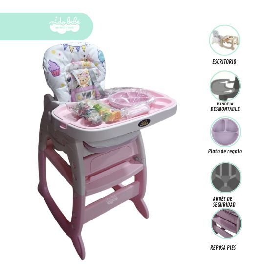 Silla De Comer con modo escritorio nature pink
