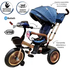 VOYAGE - Triciclo Golden Asiento Giratorio con Control Azul