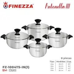 FINEZZA - Ollas de acero Inox Antonella Fz-1004ts-in1 8 Piezas