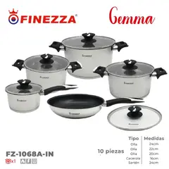 FINEZZA - Juego de Ollas 10 PIezas Acero Inoxidable Gemma FZ-1068A-IN
