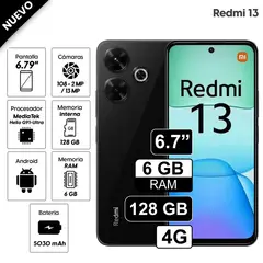 REDMI - Celular Xiaomi 13 128GB, 6GB RAM, cámara principal 108MP + 2MP, frontal 13MP, 6.79", negro