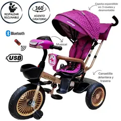 VOYAGE - Triciclo Golden Asiento Giratorio con Control Fucsia