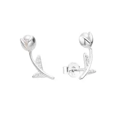 SANTORAL - Aretes Tulipán con Perla y Brillos - Plata