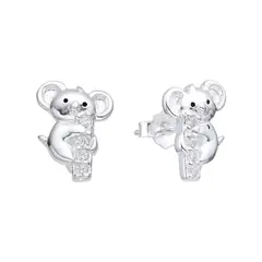 ESPIRAL ROJO - Aretes Koala con Brillos - Plata