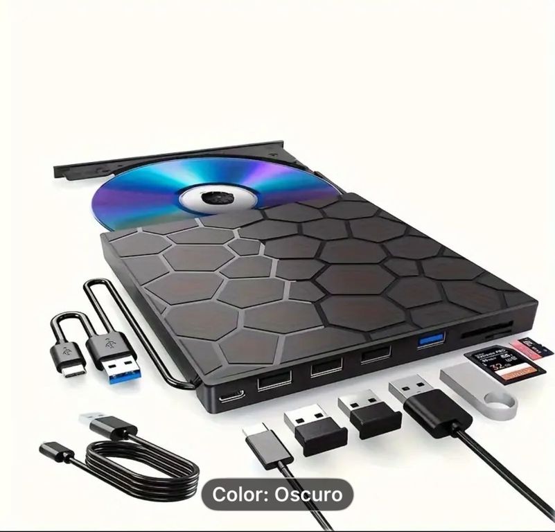 LECTORA EXTERNA GRABADORA UNIDAD CD DVD 2026 7 PUERTOS