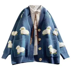 GENERICO - Chompa Cardigan Blue Aesthetic Ovejas - Estilo Coreano