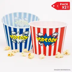 INSPIRA MARKET - Balde Popcorn Canchita Dinamico Practico Pack x2 Azul y Rojo
