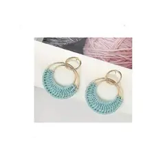 GENERICO - Argollas doradas y tejidas en rafia - Verde