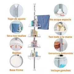 OEM - ORGANIZADOR ESQUINERO DE DUCHA 4 PISOS AJUSTABLE HASTA 320 CM