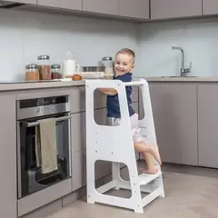 GULI GULI - TORRE DE APRENDIZAJE DE MADERA PARA NIÑOS PEQUEÑOS WHITE