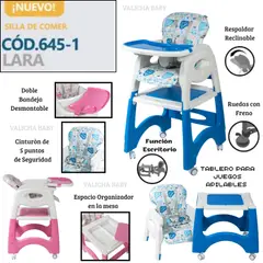 EBABY - SILLA DE COMER ESCRITORIO 4 EN 1 LARA CON RUEDAS AZUL + OBSEQUIO 1 PLATO VERDE + 1 BOLSA DE LEGOS