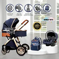 BABY - Coche Moisés de Lujo 4 en 1 «MADRID» Con Portabebé Blue