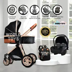 BABY - Coche Moisés de Lujo 4 en 1 «MADRID» Con Portabebé Black