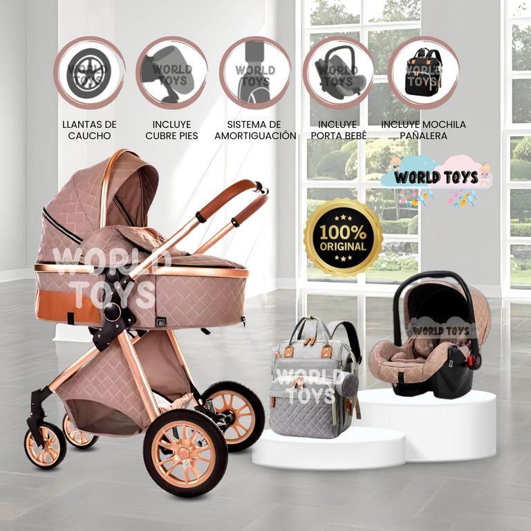 Coche Moisés de Lujo 4 en 1 «MADRID» Con Portabebé Coffee