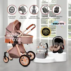 BABY - Coche Moisés de Lujo 4 en 1 «MADRID» Con Portabebé Coffee