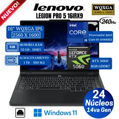 LENOVO - Laptop Legion 5 15IRX10 15.3" WUXGA IPS, Core i7-13650HX, Ram 24GB, Ssd 1 TB, Win 11 Pro