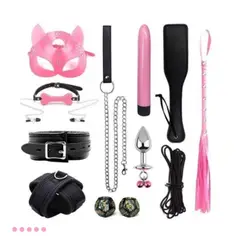 GENERICO - Set Bondage 13 en 1 Restricciones BDSM - Rosado y Negro