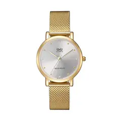 Q&Q - Reloj Para Mujer De Malla Metálica Resistente Al Agua Color Dorado