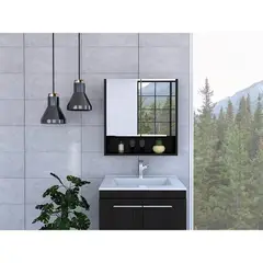 R&R MUEBLES - Gabinete Mueble de Baño Fara Wengue 2 Puertas y Espejo