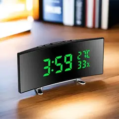 MEGIMPERU - Reloj de Escritorio LED Curvo - Hora Temperatura Humedad USB o Pilas