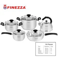 FINEZZA - JUEGO DE OLLAS DE 10 PIEZAS DE ACERO INOXIDABLE