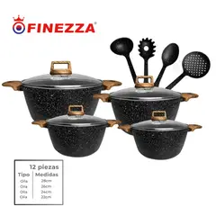 FINEZZA - JUEGO DE OLLAS DE 12 PIEZAS EN ULTRAGRANITO