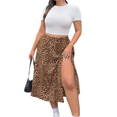 GENERICO - Falda suelta con cintura elástica animal print