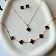GENERICO - Collar pulsera y aretes VC negro trébol Naif Jewelry Peru
